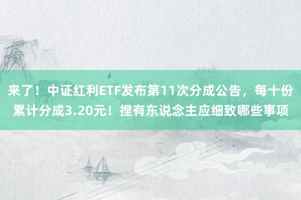 来了！中证红利ETF发布第11次分成公告，每十份累计分成3.20元！捏有东说念主应细致哪些事项